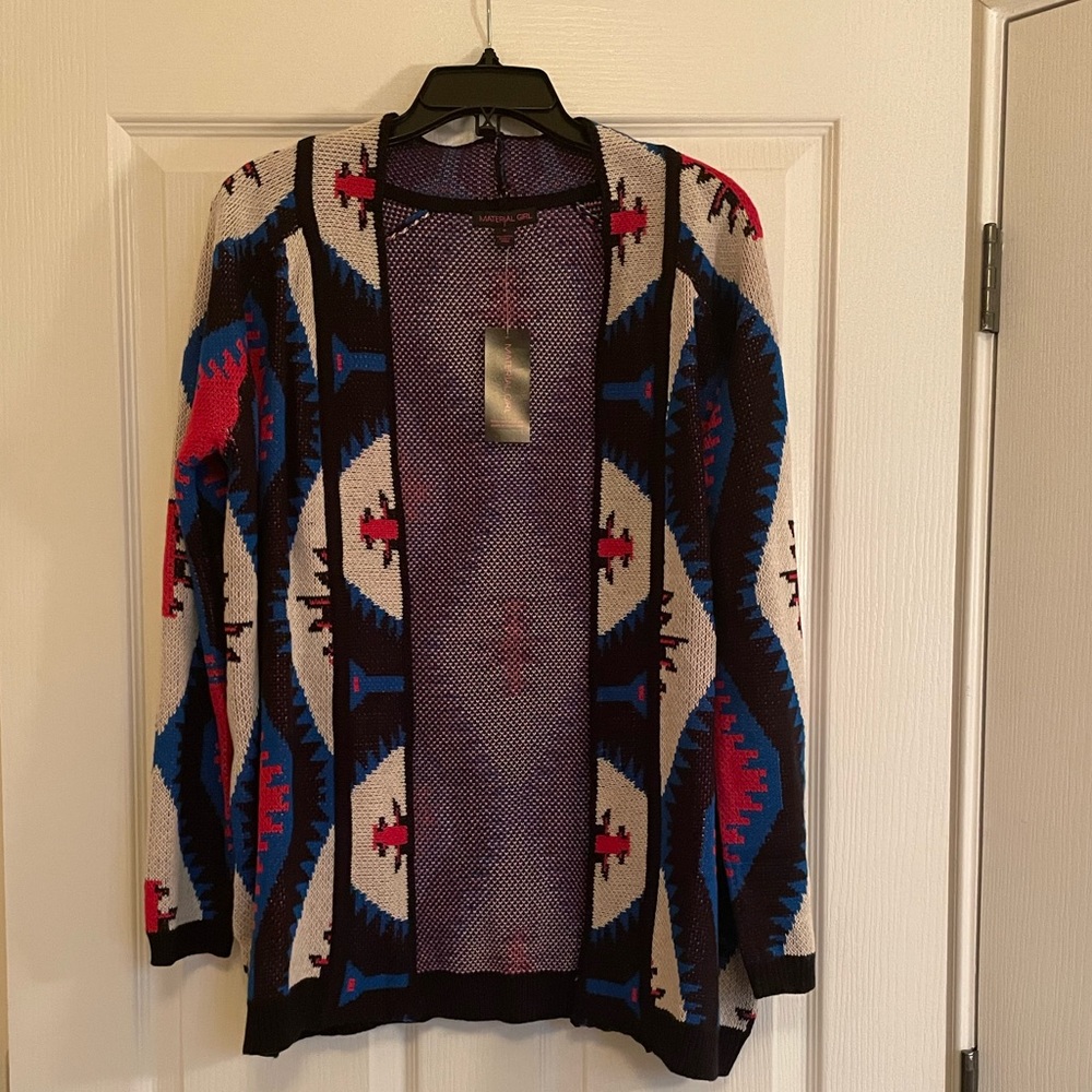 NWT Material Girl Open Knit Aztec Printed Sweater - Picture 2 of 13